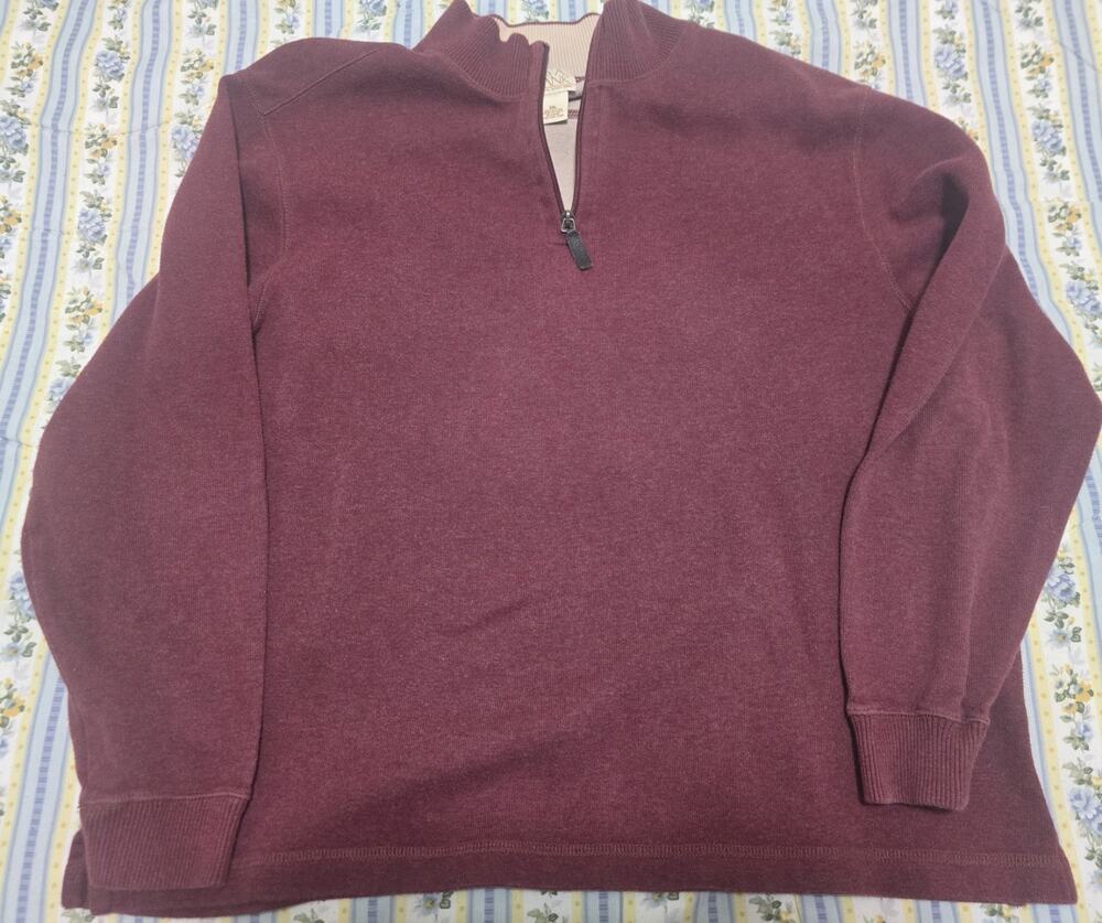 Jos A Bank Mens XXL Burgundy Quarter Zip Pullover 100% Cotton
